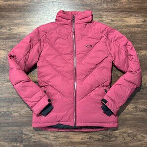 OAKLEY Snow Down Performance Fit Puffer Jacket Pink Burgundy - Size Small